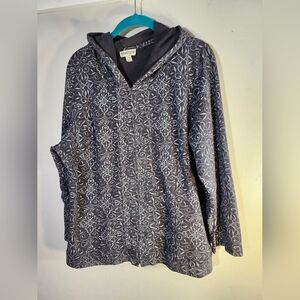 Coldwater Creek Zip Gray/blue Floral Zip-Up Hoodie Embrordered Sz 1X